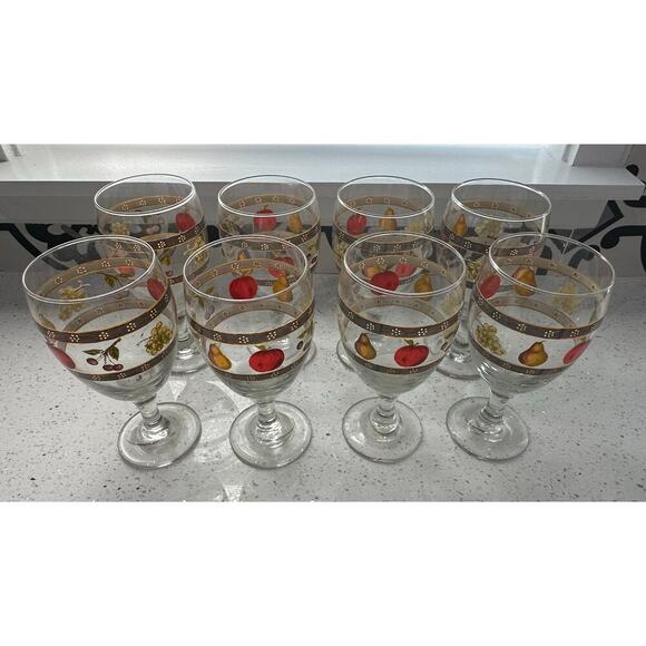 Set Of 8 Vintage Country Orchard 12 Ounce Water/wine Goblets By Block - Picture 1 of 4